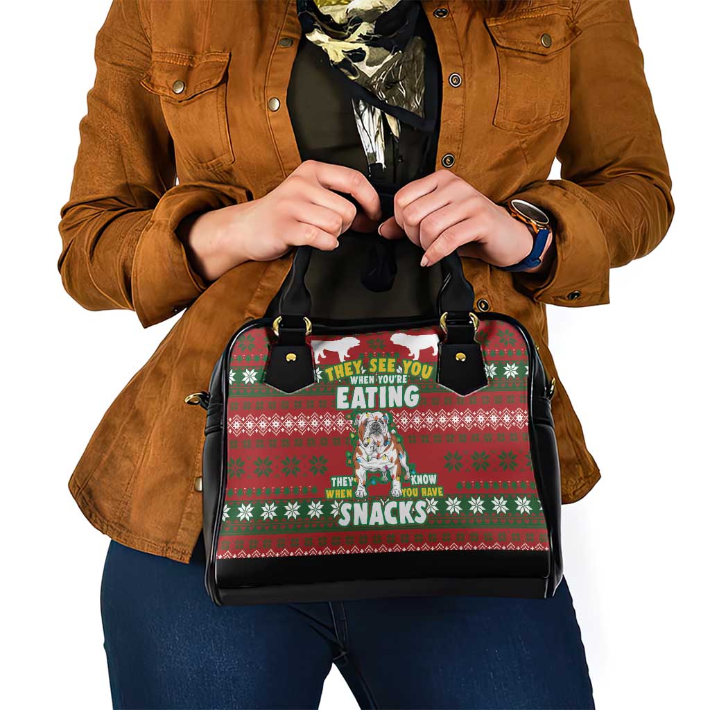 Bulldog Snacks Christmas Shoulder Handbag They Know You Have Snacks