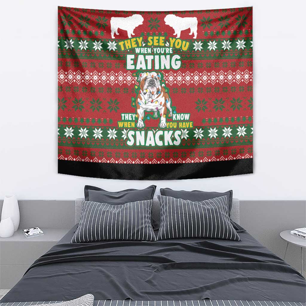 Bulldog Snacks Christmas Tapestry They Know You Have Snacks - Wonder Print Shop