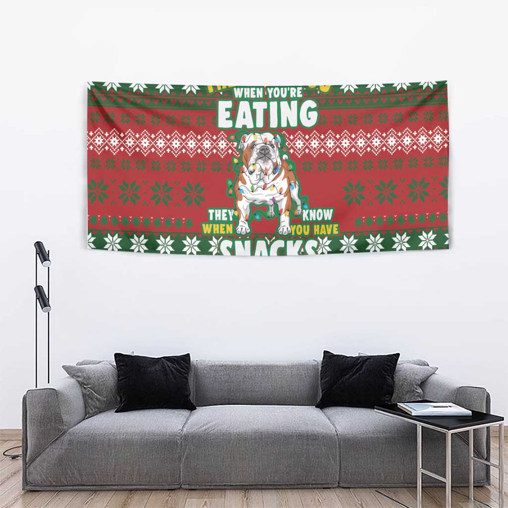 Bulldog Snacks Christmas Tapestry They Know You Have Snacks - Wonder Print Shop