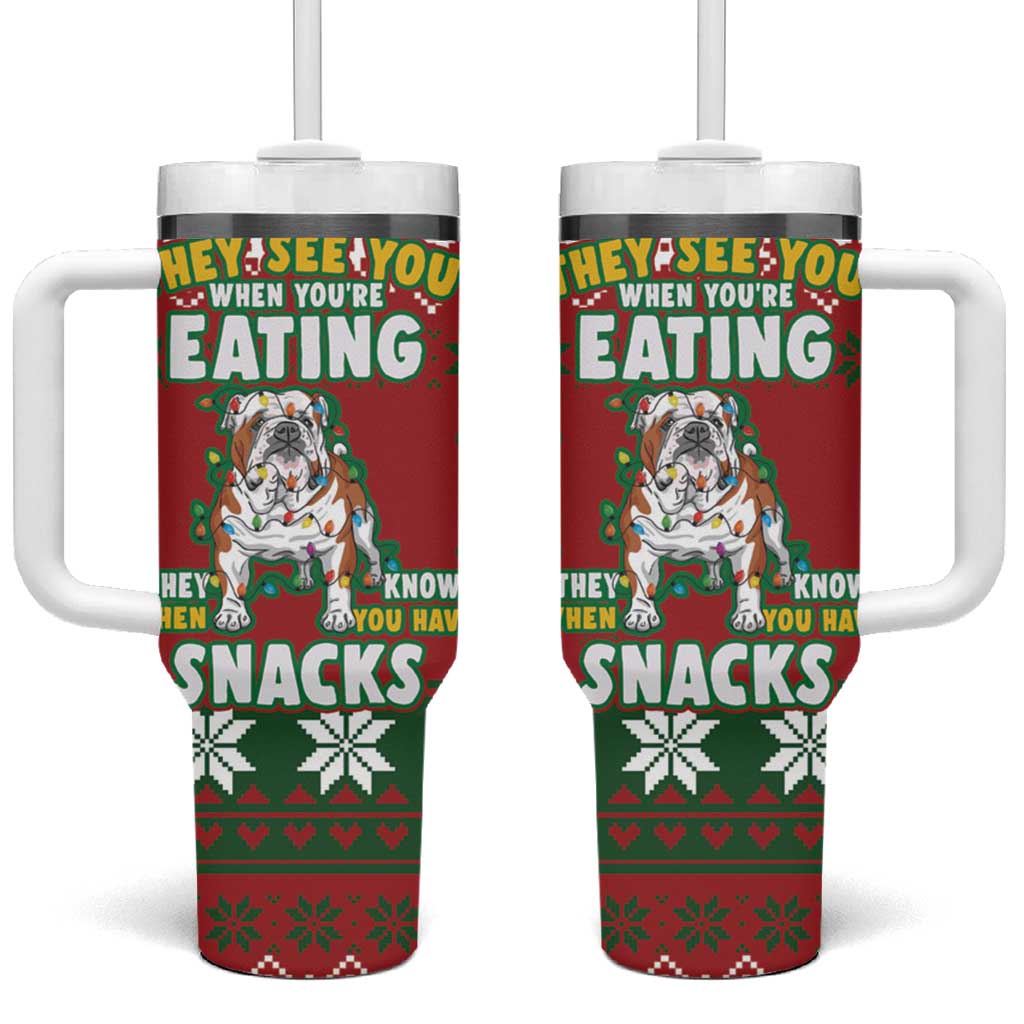Bulldog Snacks Christmas Tumbler With Handle They Know You Have Snacks - Wonder Print Shop