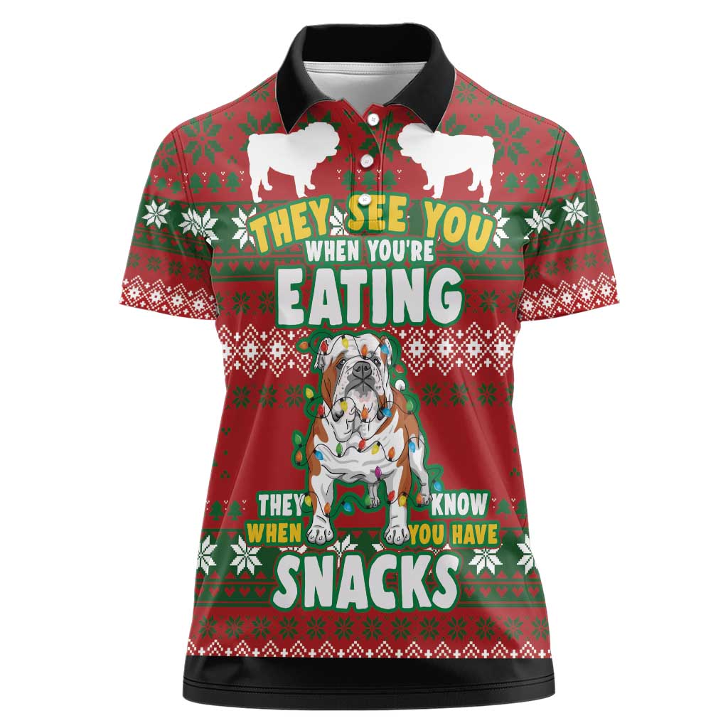 Bulldog Snacks Christmas Women Polo Shirt They Know You Have Snacks - Wonder Print Shop