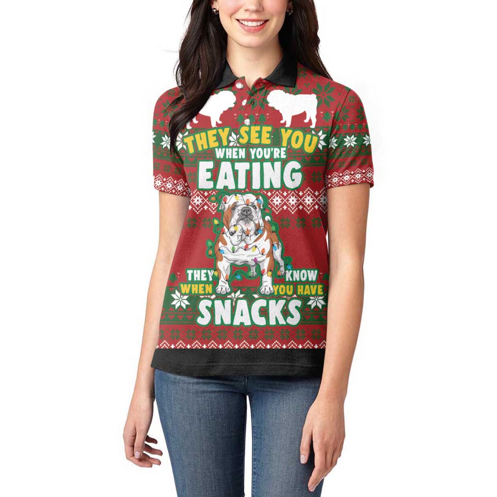 Bulldog Snacks Christmas Women Polo Shirt They Know You Have Snacks - Wonder Print Shop