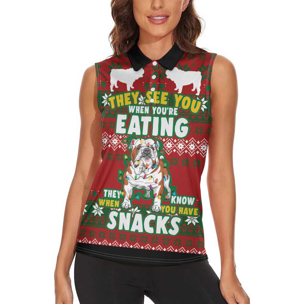 Bulldog Snacks Christmas Women Sleeveless Polo Shirt They Know You Have Snacks - Wonder Print Shop