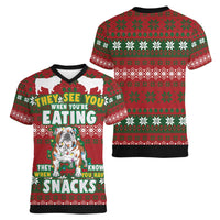 Bulldog Snacks Christmas Women V-Neck T-Shirt They Know You Have Snacks - Wonder Print Shop