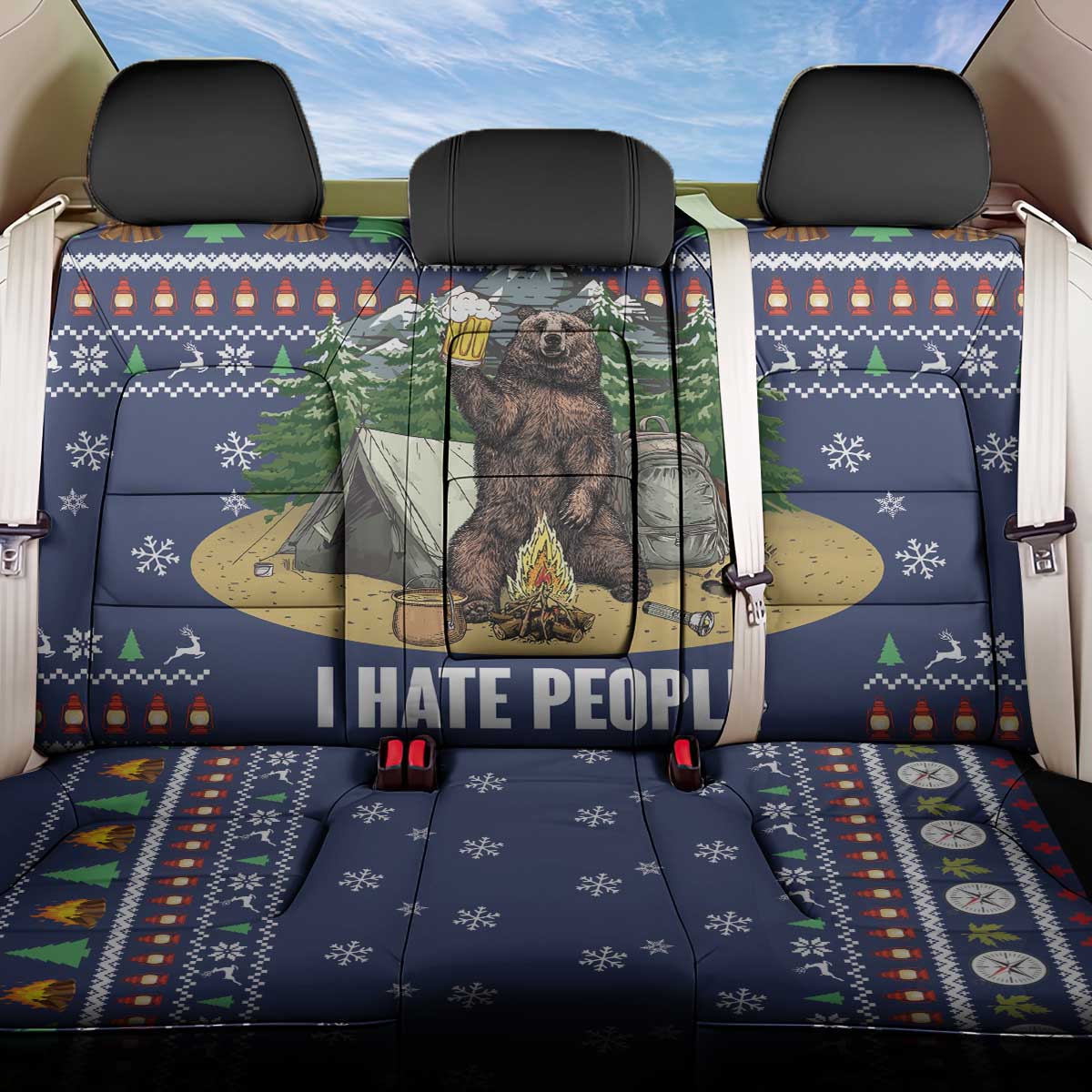 Bear Christmas Back Car Seat Cover Camping I Hate People - Wonder Print Shop