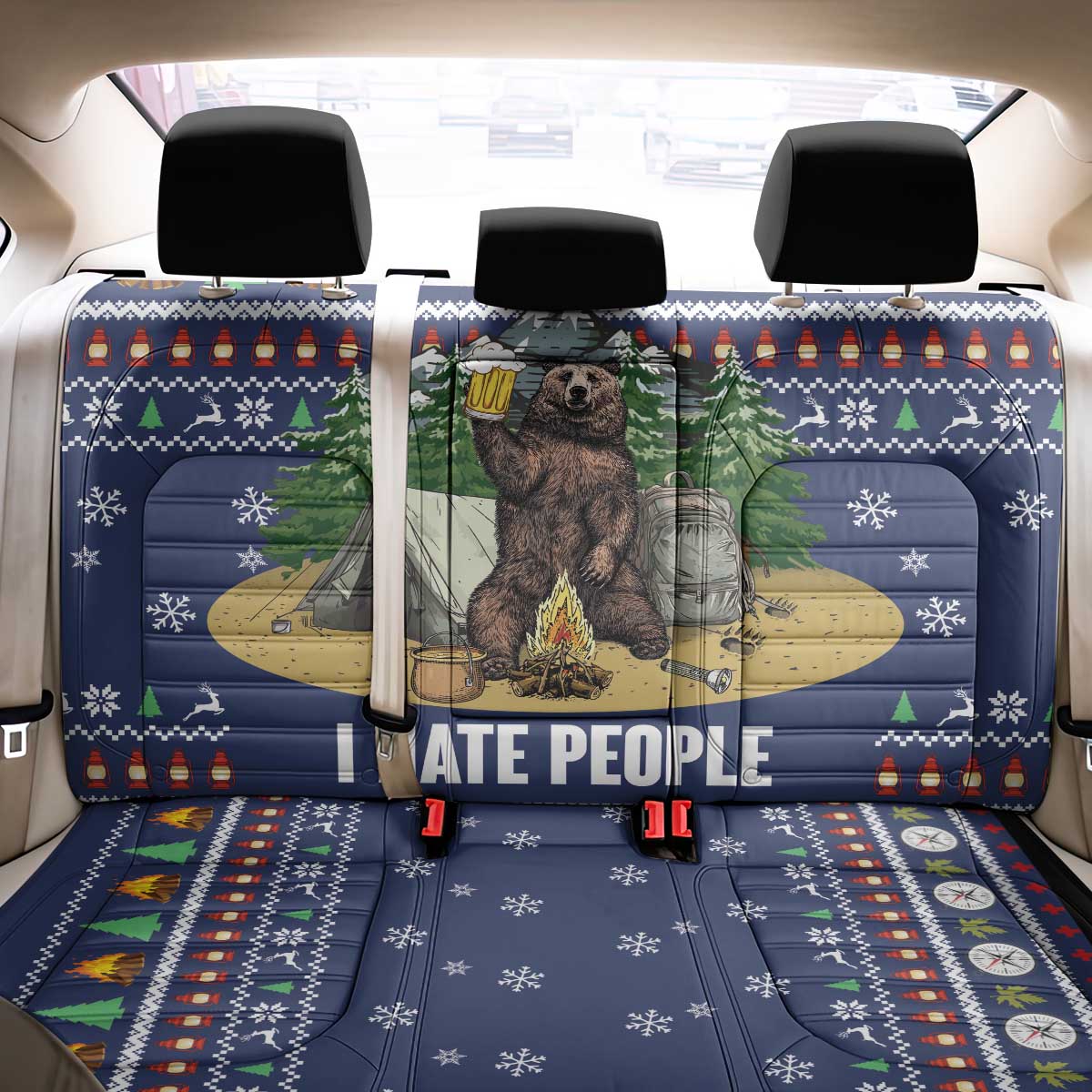 Bear Christmas Back Car Seat Cover Camping I Hate People - Wonder Print Shop