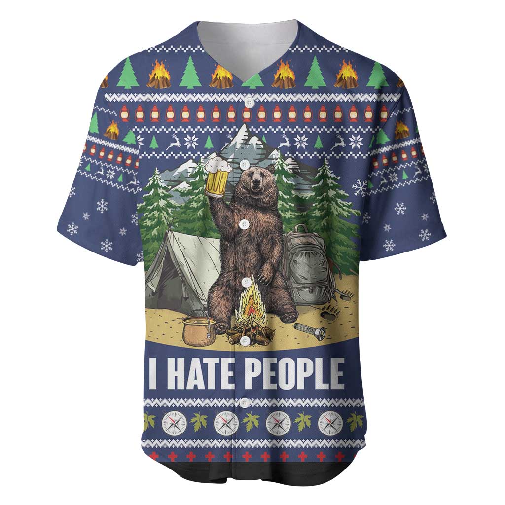 Bear Christmas Baseball Jersey Camping I Hate People - Wonder Print Shop