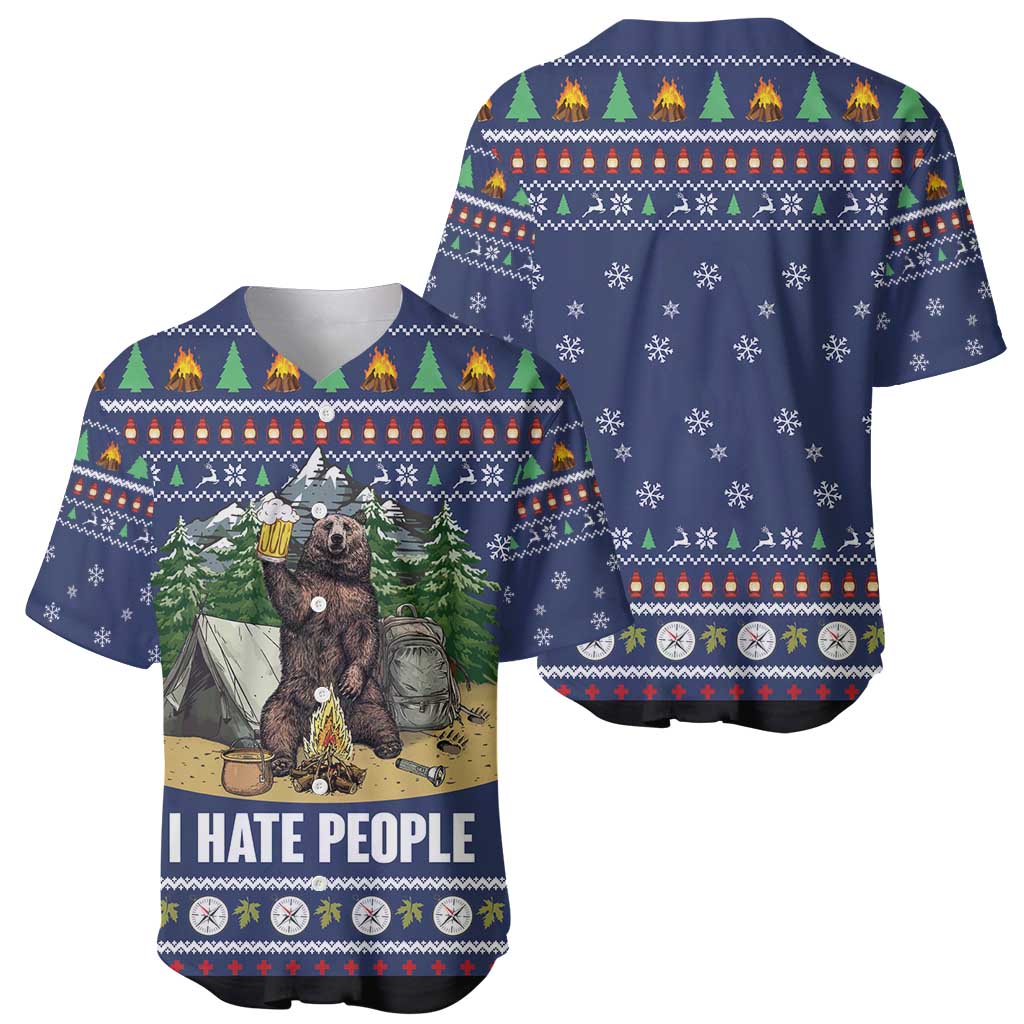Bear Christmas Baseball Jersey Camping I Hate People - Wonder Print Shop