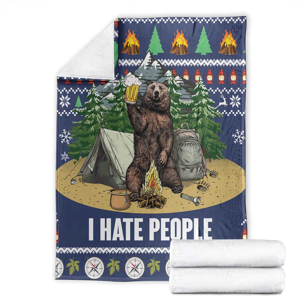 Bear Christmas Blanket Camping I Hate People