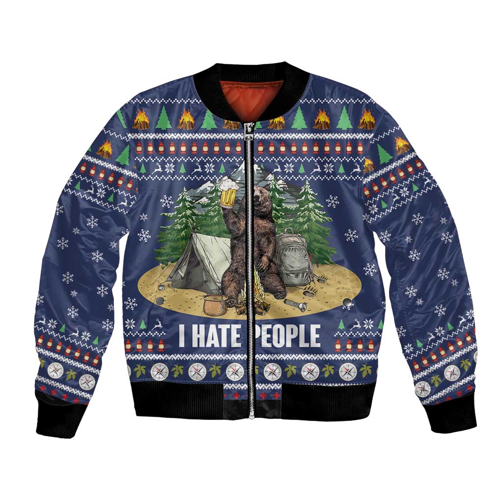 Bear Christmas Bomber Jacket Camping I Hate People - Wonder Print Shop