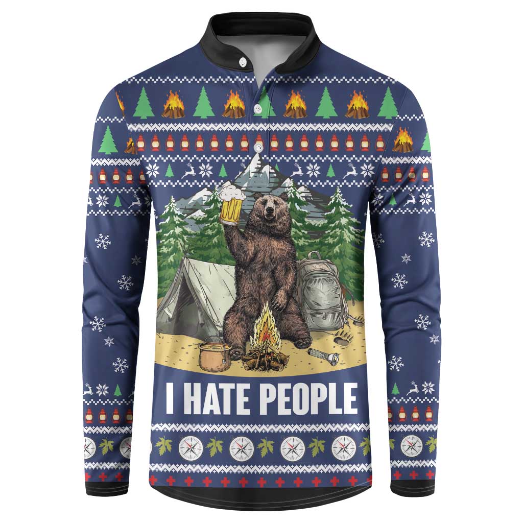 Bear Christmas Button Sweatshirt Camping I Hate People - Wonder Print Shop