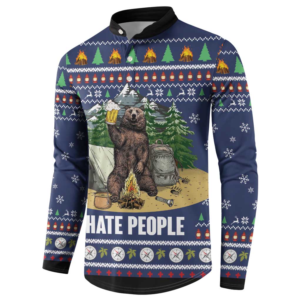 Bear Christmas Button Sweatshirt Camping I Hate People - Wonder Print Shop
