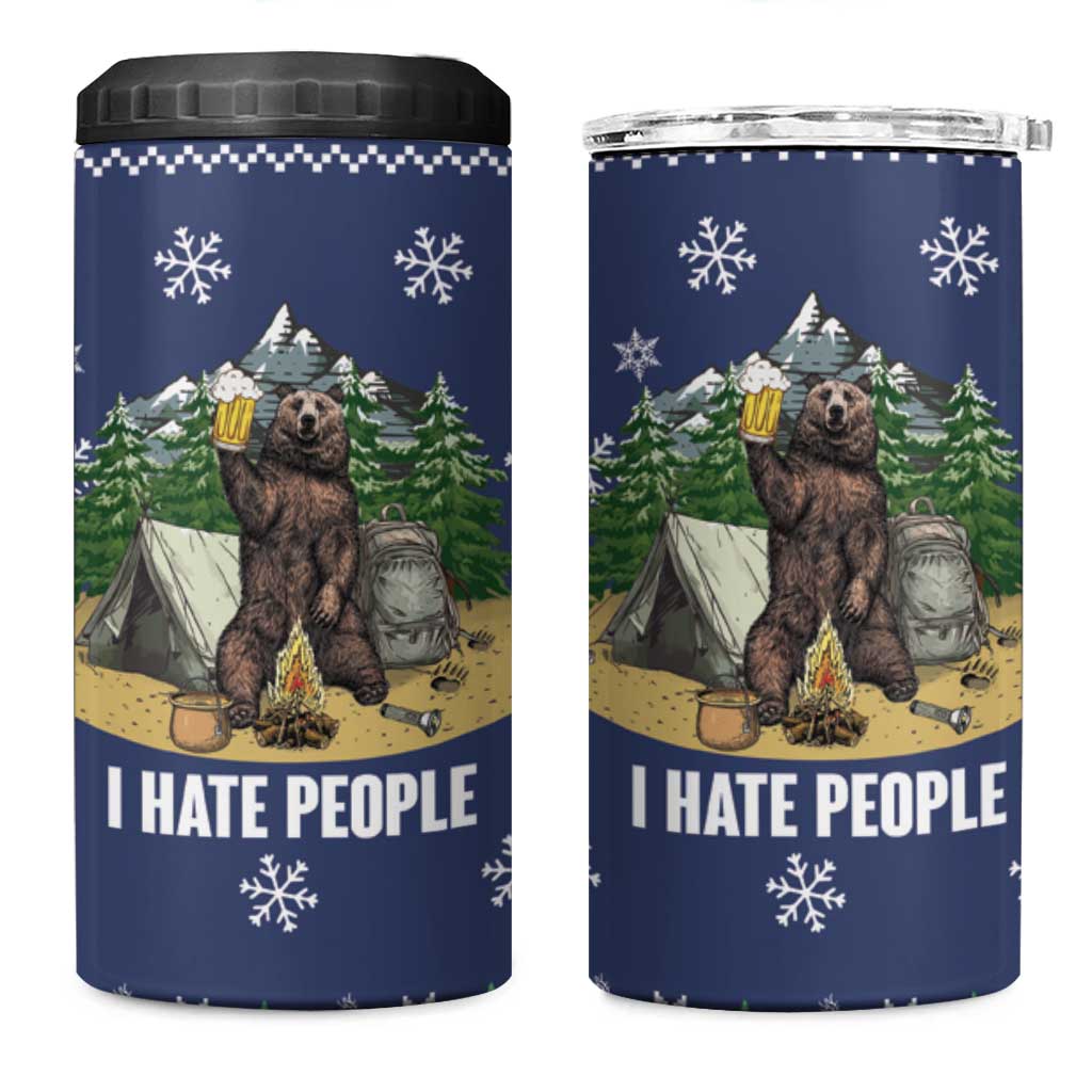 Bear Christmas 4 in 1 Can Cooler Tumbler Camping I Hate People - Wonder Print Shop
