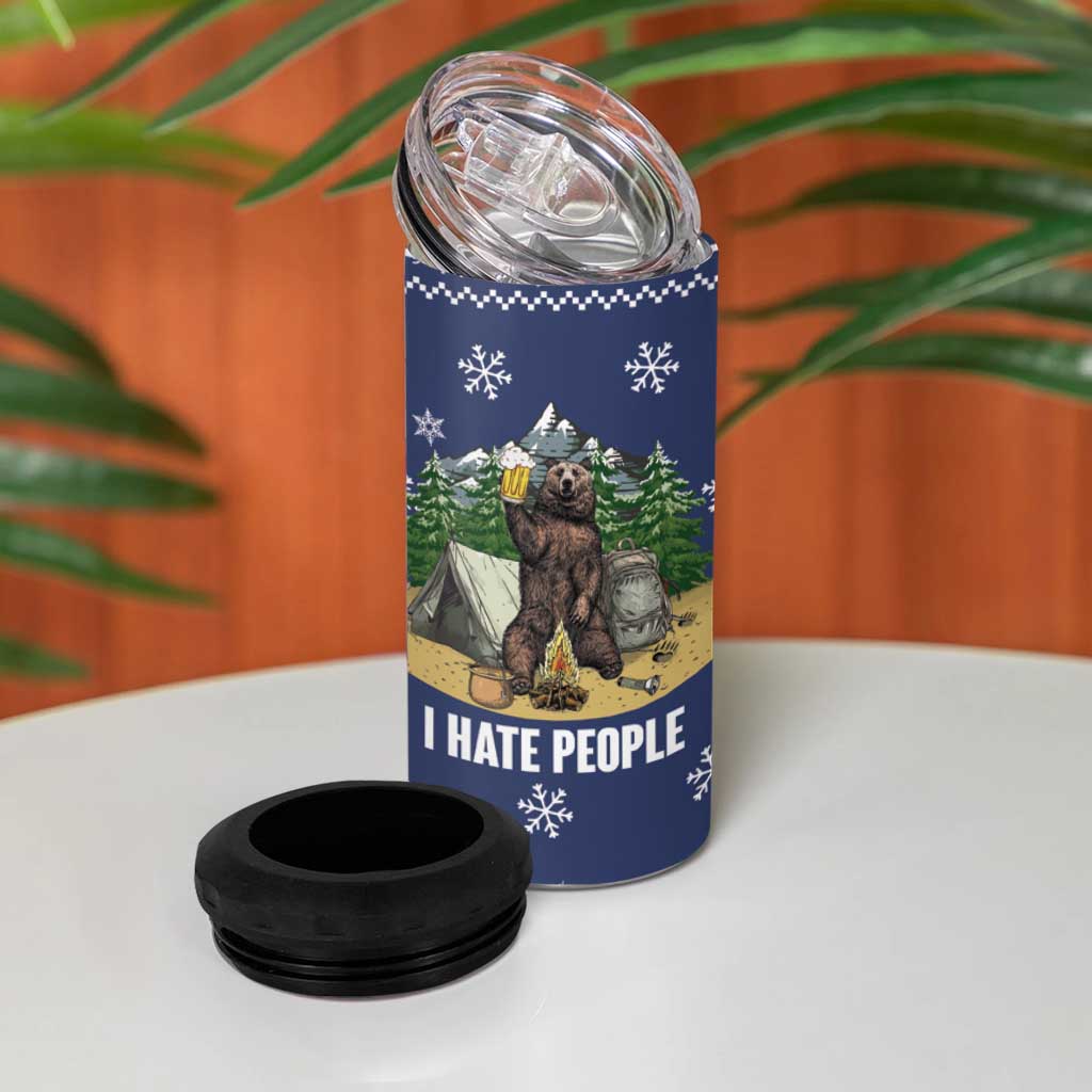 Bear Christmas 4 in 1 Can Cooler Tumbler Camping I Hate People - Wonder Print Shop