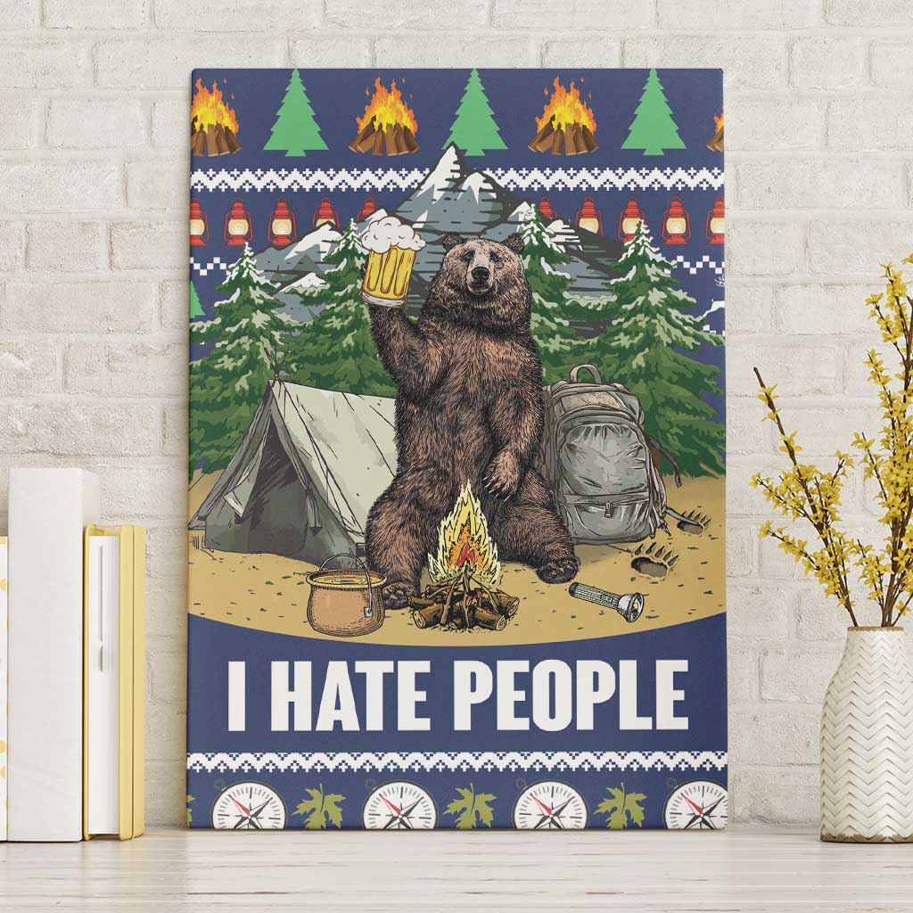 Bear Christmas Canvas Wall Art Camping I Hate People - Wonder Print Shop