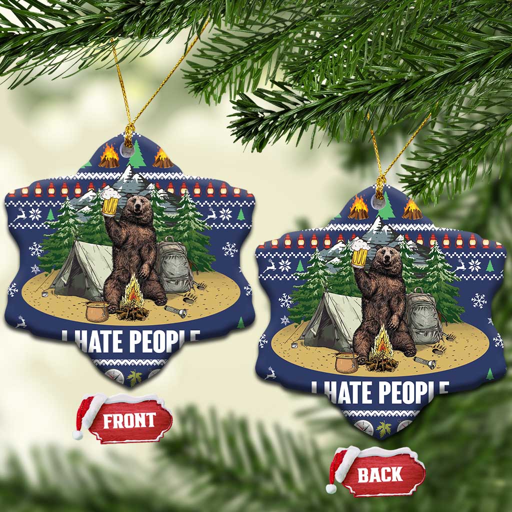 Bear Christmas Ceramic Ornament Camping I Hate People - Wonder Print Shop