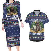 Bear Christmas Couples Matching Long Sleeve Bodycon Dress and Hawaiian Shirt Camping I Hate People - Wonder Print Shop