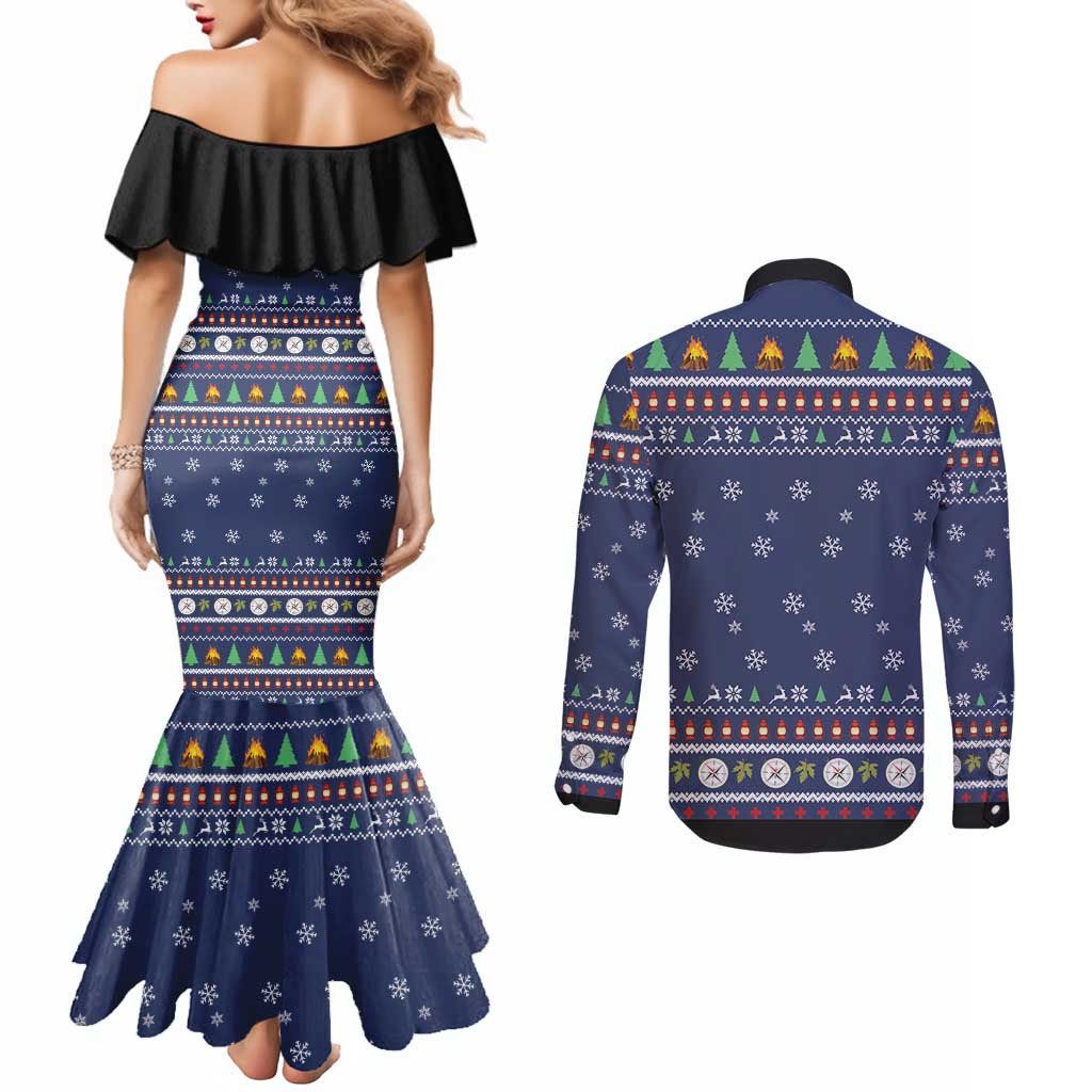 Bear Christmas Couples Matching Mermaid Dress and Long Sleeve Button Shirt Camping I Hate People
