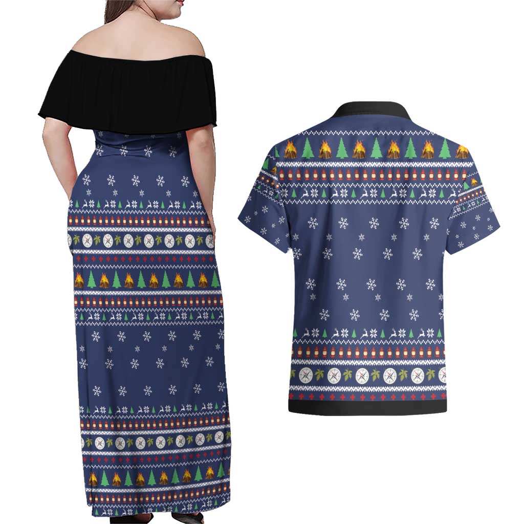 Bear Christmas Couples Matching Off Shoulder Maxi Dress and Hawaiian Shirt Camping I Hate People - Wonder Print Shop