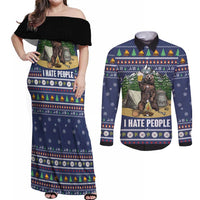 Bear Christmas Couples Matching Off Shoulder Maxi Dress and Long Sleeve Button Shirt Camping I Hate People - Wonder Print Shop