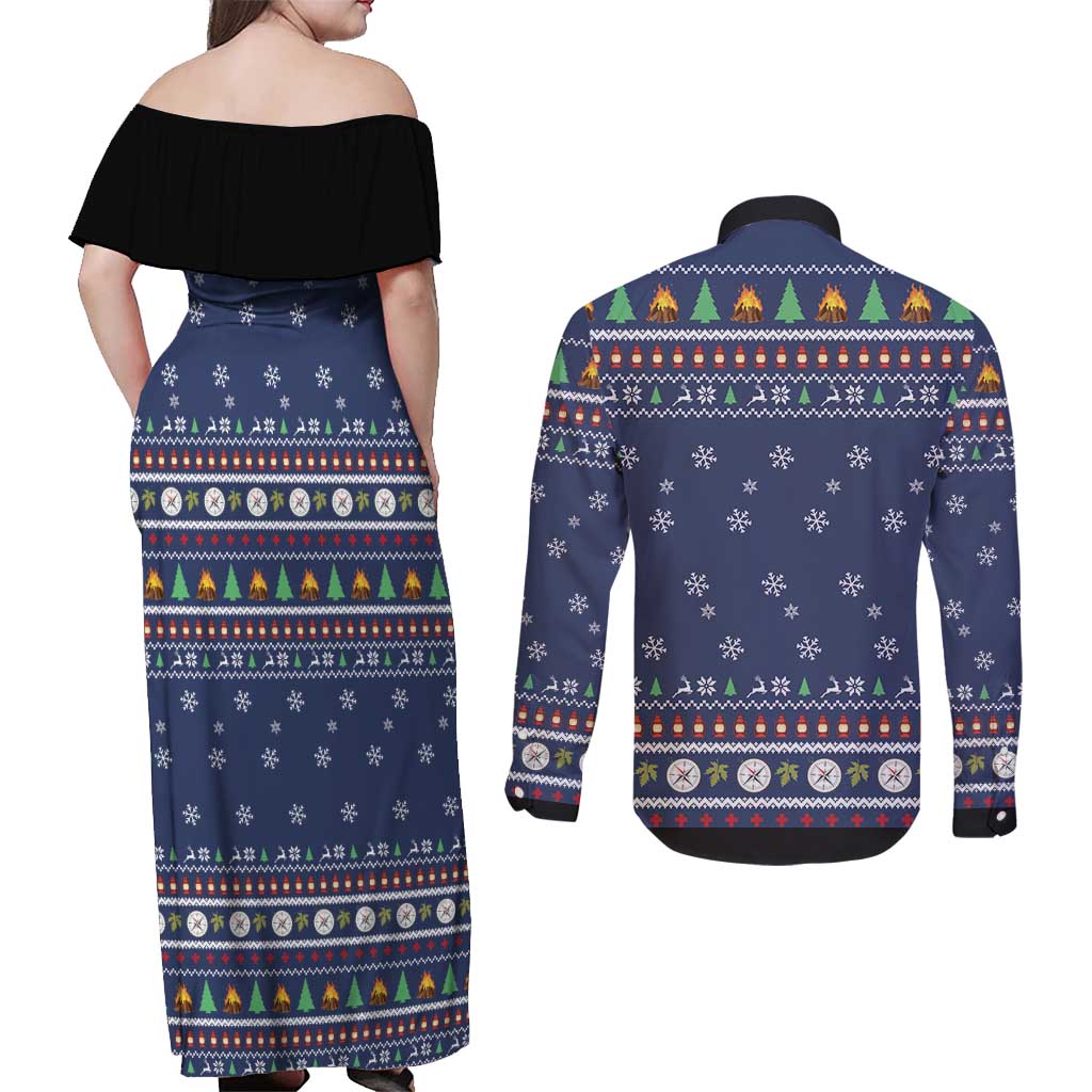 Bear Christmas Couples Matching Off Shoulder Maxi Dress and Long Sleeve Button Shirt Camping I Hate People - Wonder Print Shop