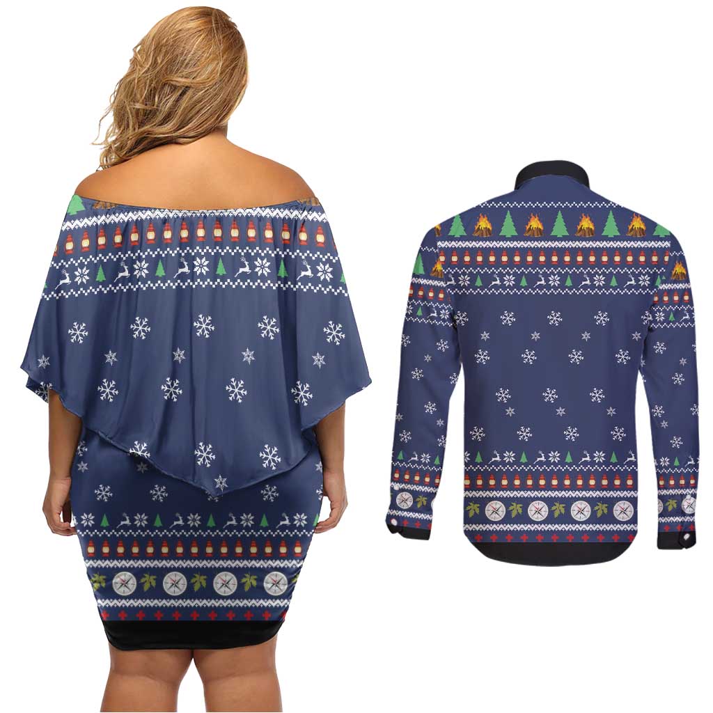 Bear Christmas Couples Matching Off Shoulder Short Dress and Long Sleeve Button Shirt Camping I Hate People - Wonder Print Shop