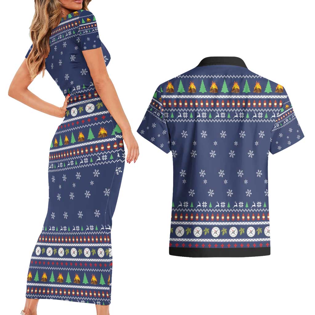 Bear Christmas Couples Matching Short Sleeve Bodycon Dress and Hawaiian Shirt Camping I Hate People - Wonder Print Shop