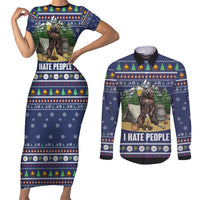 Bear Christmas Couples Matching Short Sleeve Bodycon Dress and Long Sleeve Button Shirt Camping I Hate People - Wonder Print Shop