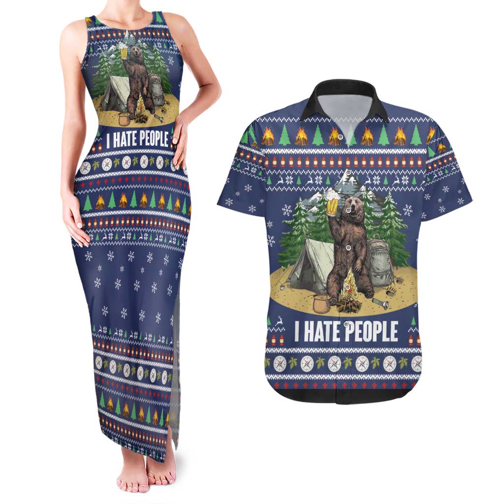 Bear Christmas Couples Matching Tank Maxi Dress and Hawaiian Shirt Camping I Hate People - Wonder Print Shop