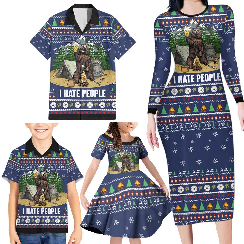 Bear Christmas Family Matching Long Sleeve Bodycon Dress and Hawaiian Shirt Camping I Hate People - Wonder Print Shop