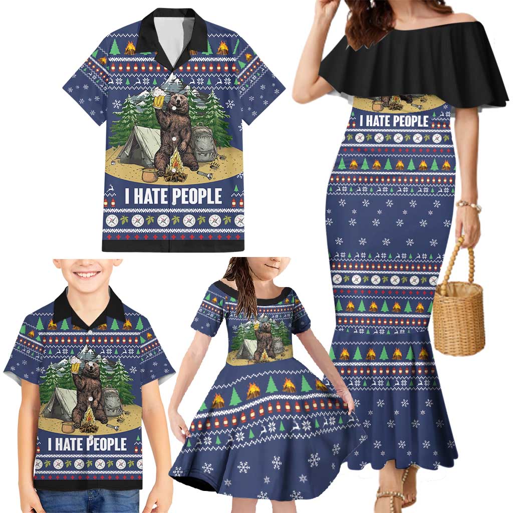 Bear Christmas Family Matching Mermaid Dress and Hawaiian Shirt Camping I Hate People - Wonder Print Shop