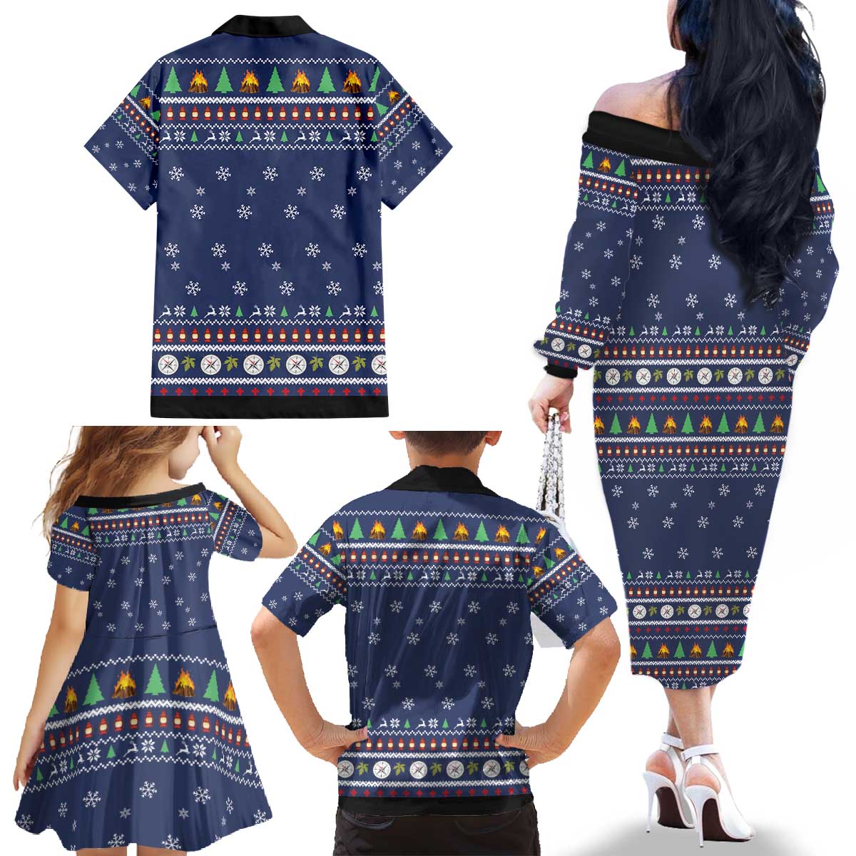 Bear Christmas Family Matching Off The Shoulder Long Sleeve Dress and Hawaiian Shirt Camping I Hate People - Wonder Print Shop