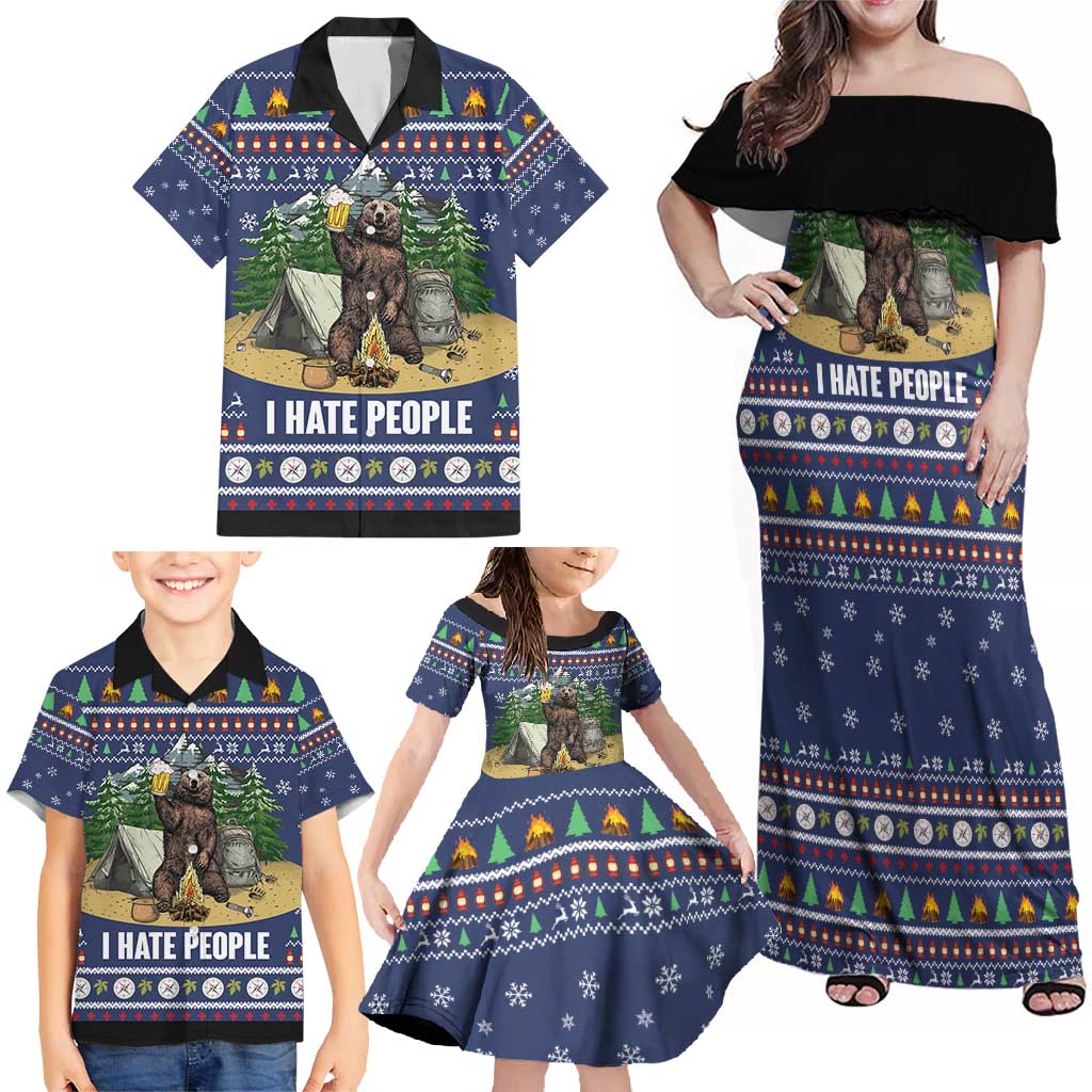 Bear Christmas Family Matching Off Shoulder Maxi Dress and Hawaiian Shirt Camping I Hate People - Wonder Print Shop