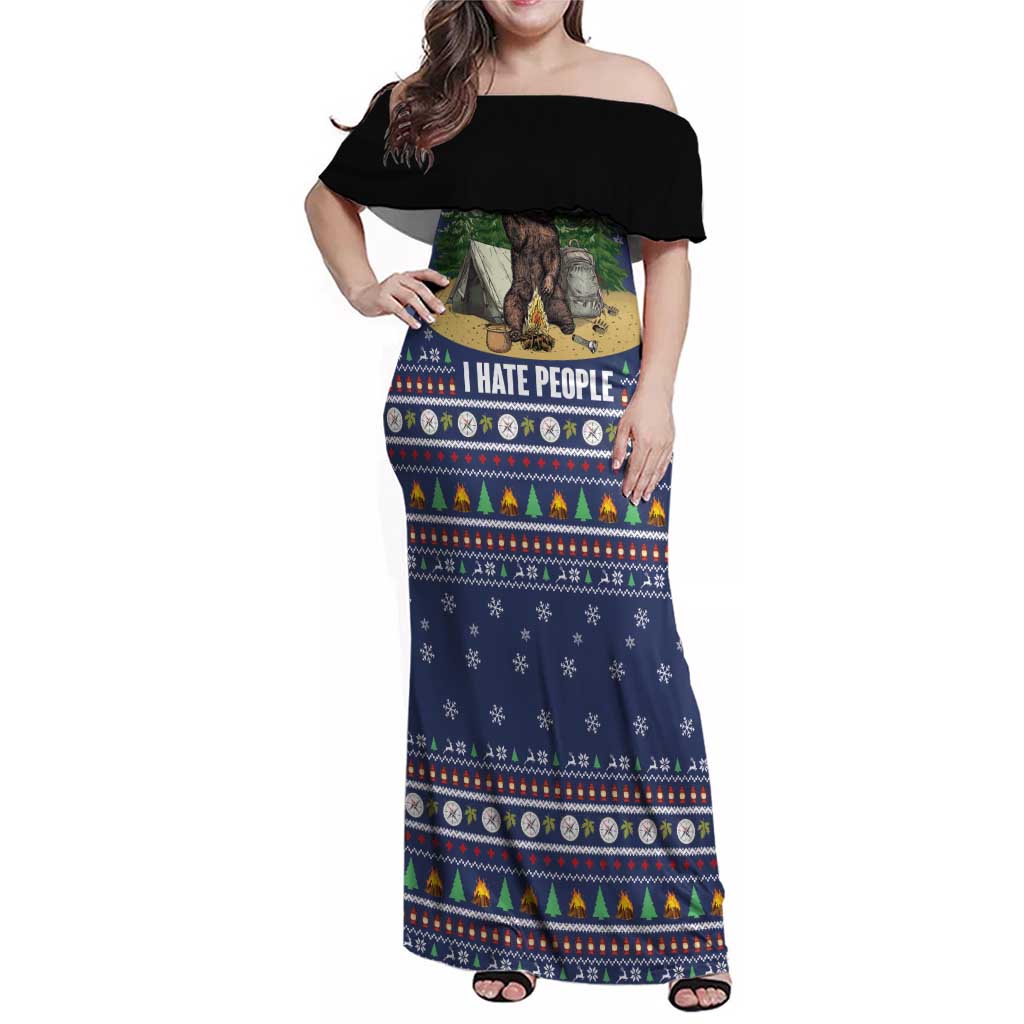 Bear Christmas Family Matching Off Shoulder Maxi Dress and Hawaiian Shirt Camping I Hate People - Wonder Print Shop