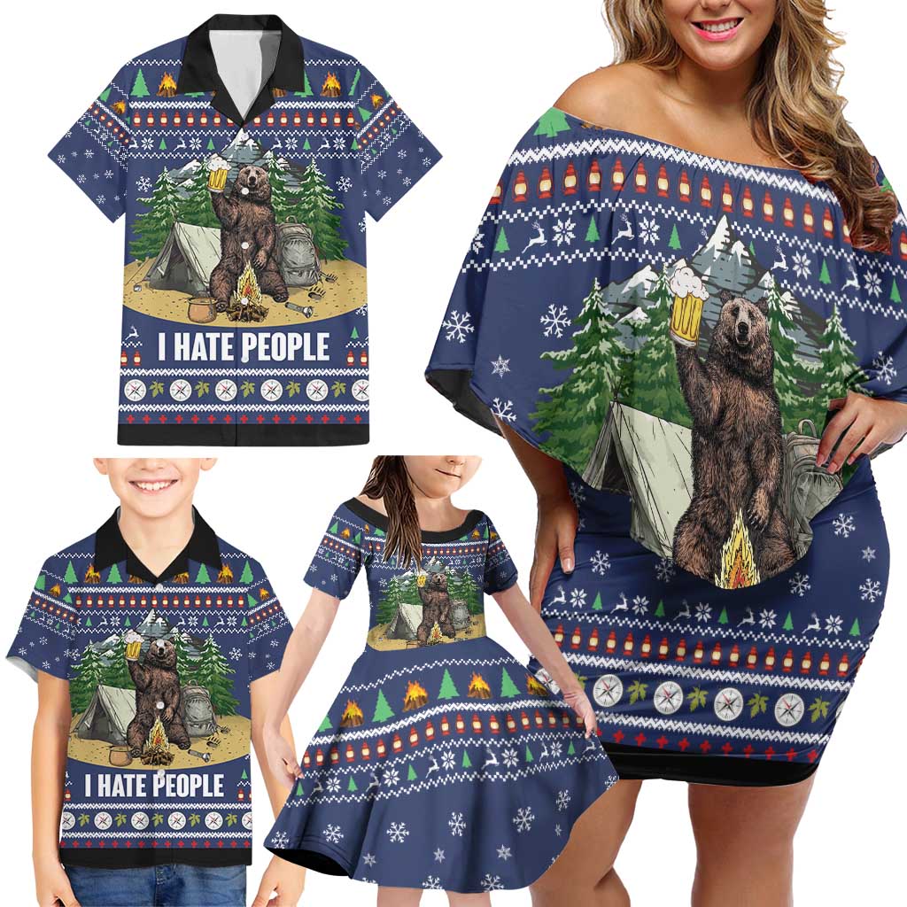 Bear Christmas Family Matching Off Shoulder Short Dress and Hawaiian Shirt Camping I Hate People - Wonder Print Shop