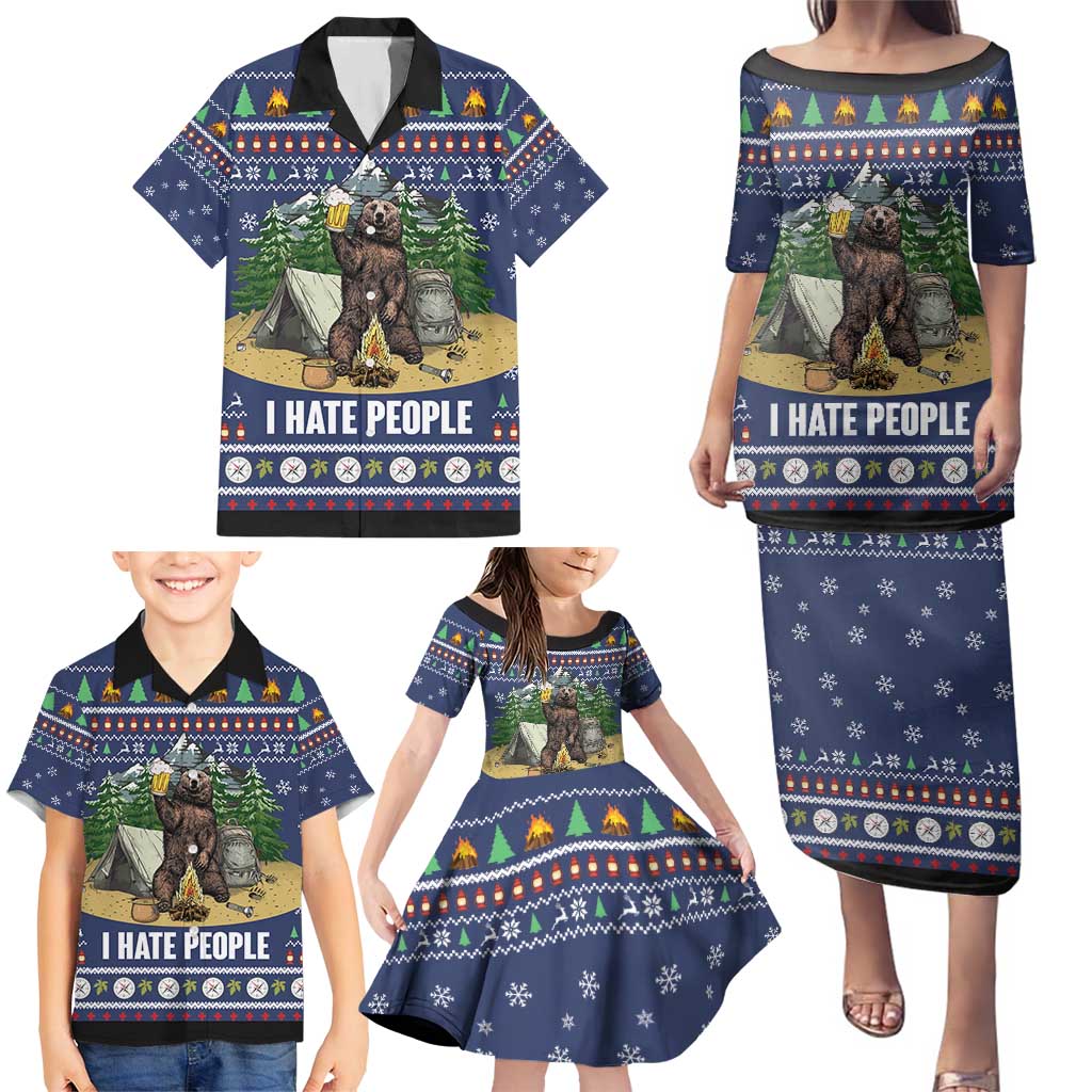 Bear Christmas Family Matching Puletasi and Hawaiian Shirt Camping I Hate People - Wonder Print Shop