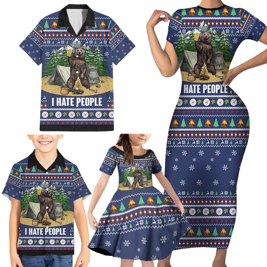 Bear Christmas Family Matching Short Sleeve Bodycon Dress and Hawaiian Shirt Camping I Hate People - Wonder Print Shop
