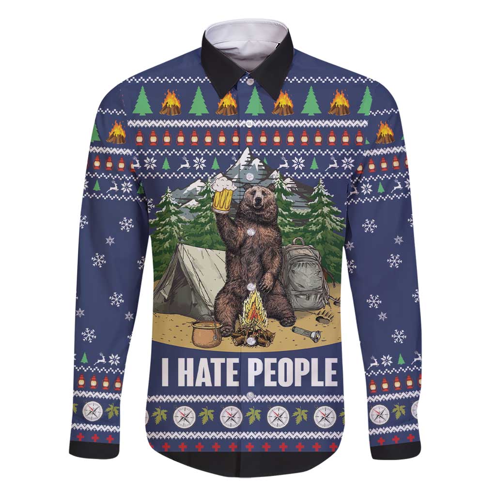 Bear Christmas Family Matching Short Sleeve Bodycon Dress and Hawaiian Shirt Camping I Hate People - Wonder Print Shop