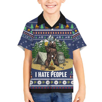 Bear Christmas Family Matching Short Sleeve Bodycon Dress and Hawaiian Shirt Camping I Hate People - Wonder Print Shop