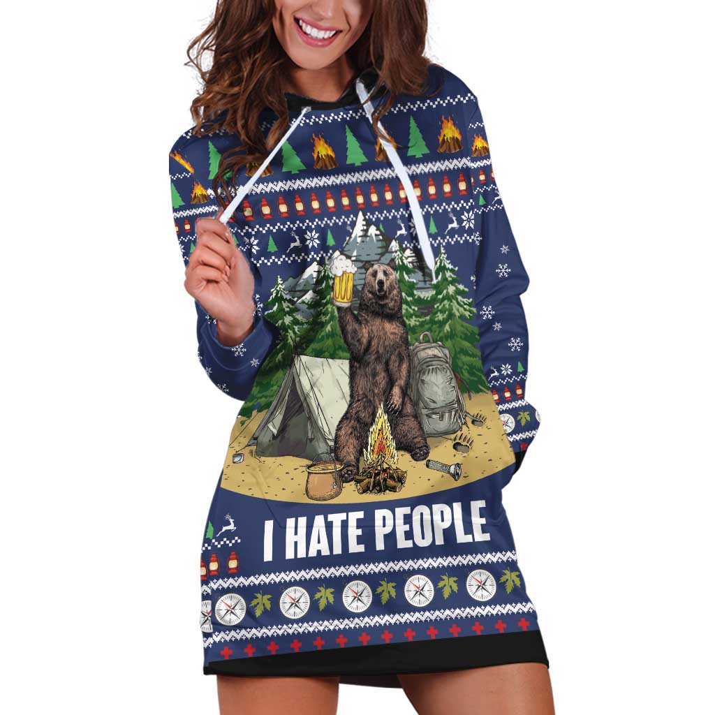 Bear Christmas Hoodie Dress Camping I Hate People - Wonder Print Shop
