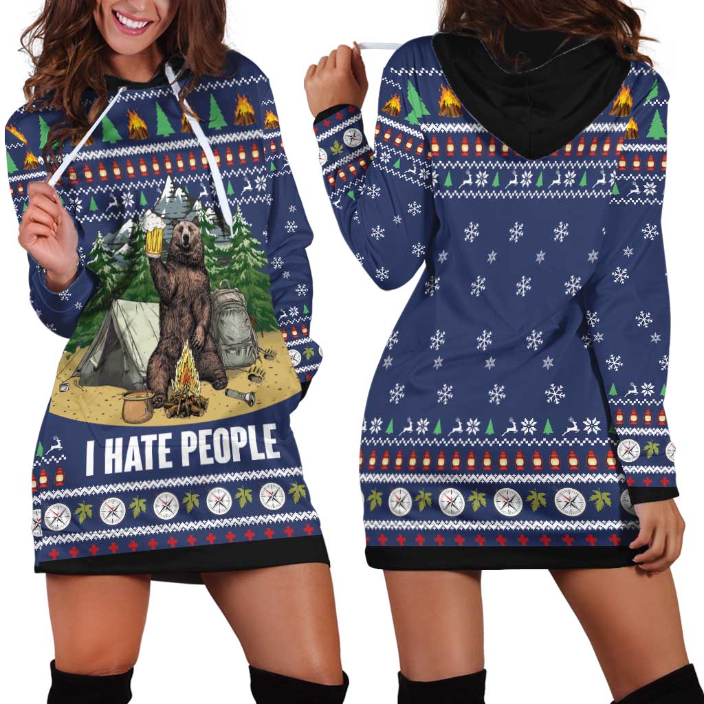 Bear Christmas Hoodie Dress Camping I Hate People - Wonder Print Shop