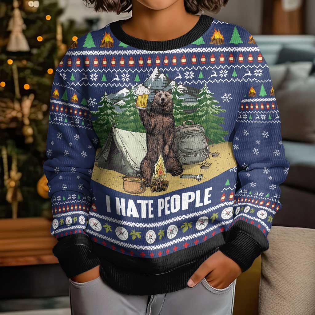 Bear Christmas Kid Ugly Christmas Sweater Camping I Hate People - Wonder Print Shop