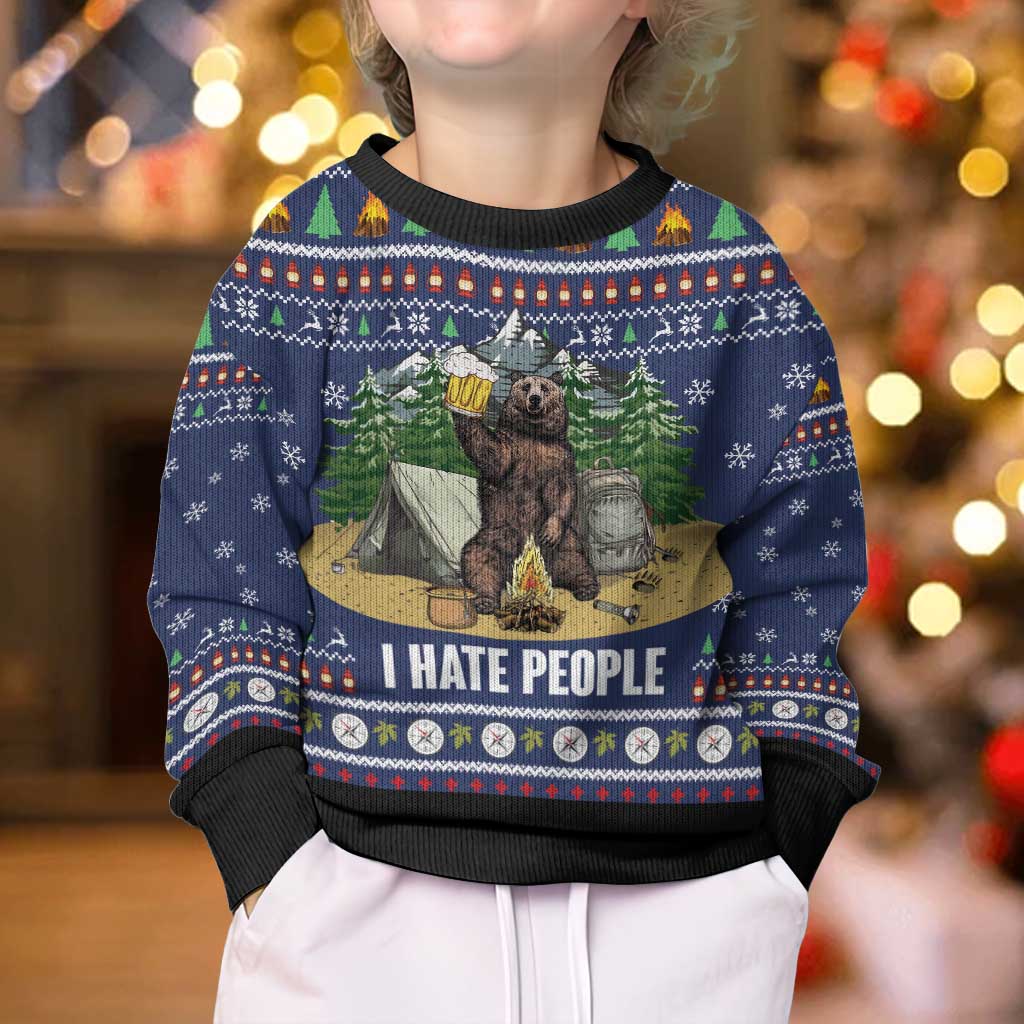 Bear Christmas Kid Ugly Christmas Sweater Camping I Hate People - Wonder Print Shop