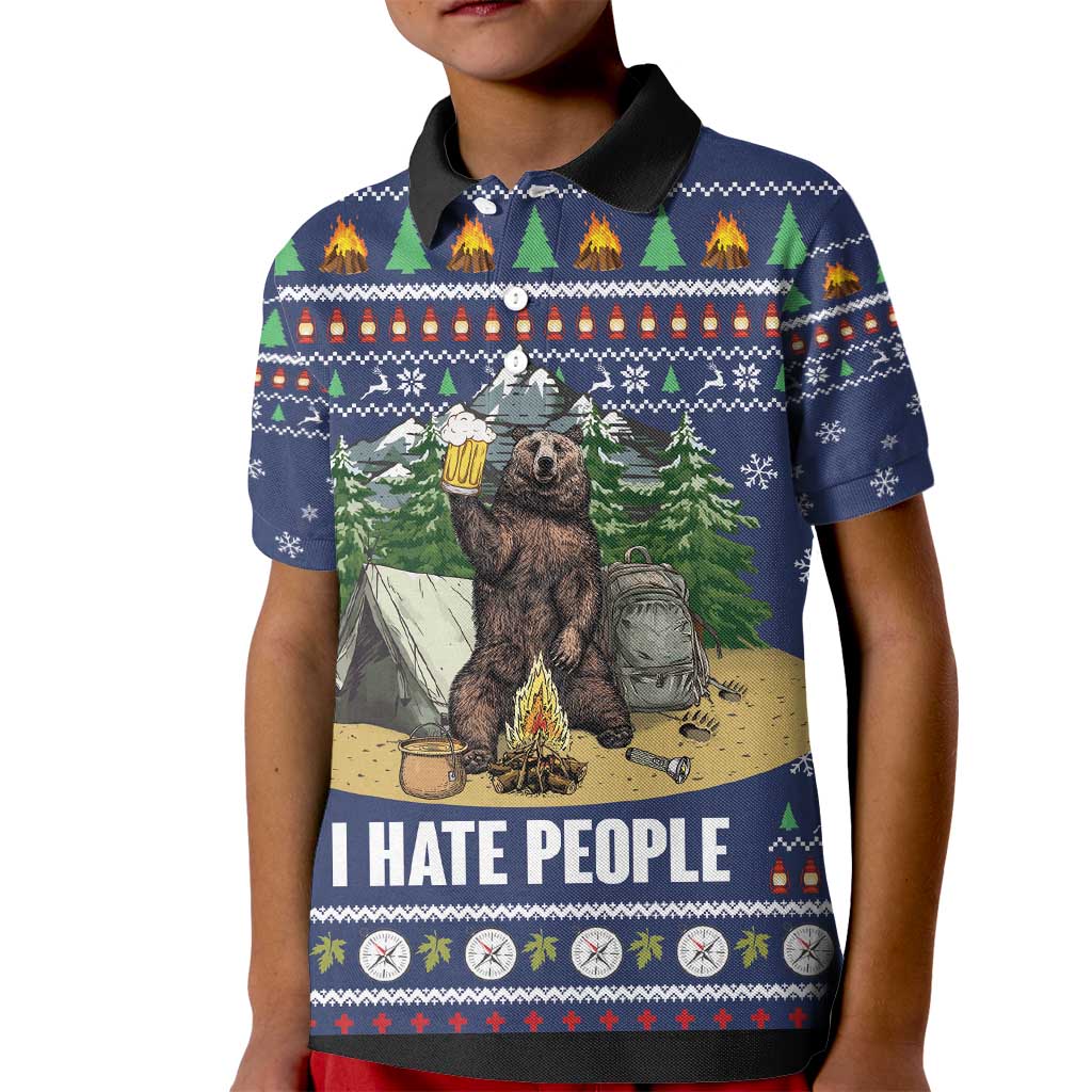 Bear Christmas Kid Polo Shirt Camping I Hate People - Wonder Print Shop
