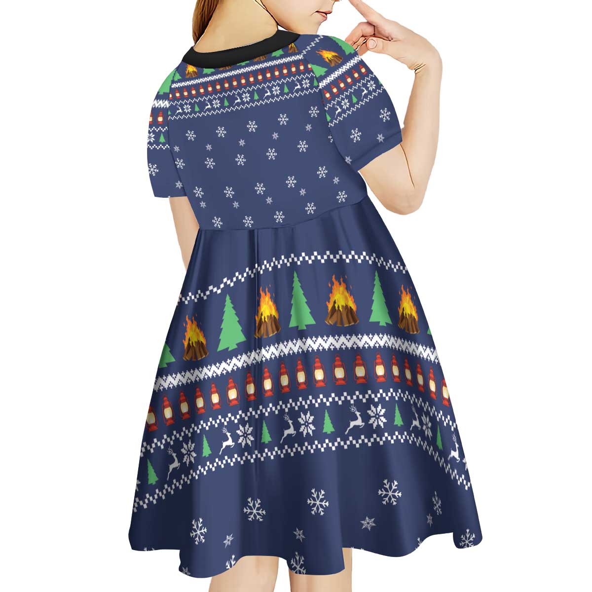 Bear Christmas Kid Short Sleeve Dress Camping I Hate People - Wonder Print Shop