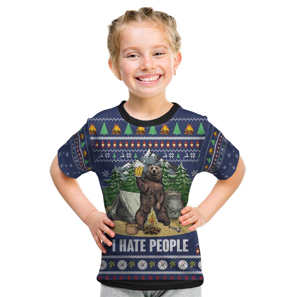 Bear Christmas Kid T Shirt Camping I Hate People - Wonder Print Shop