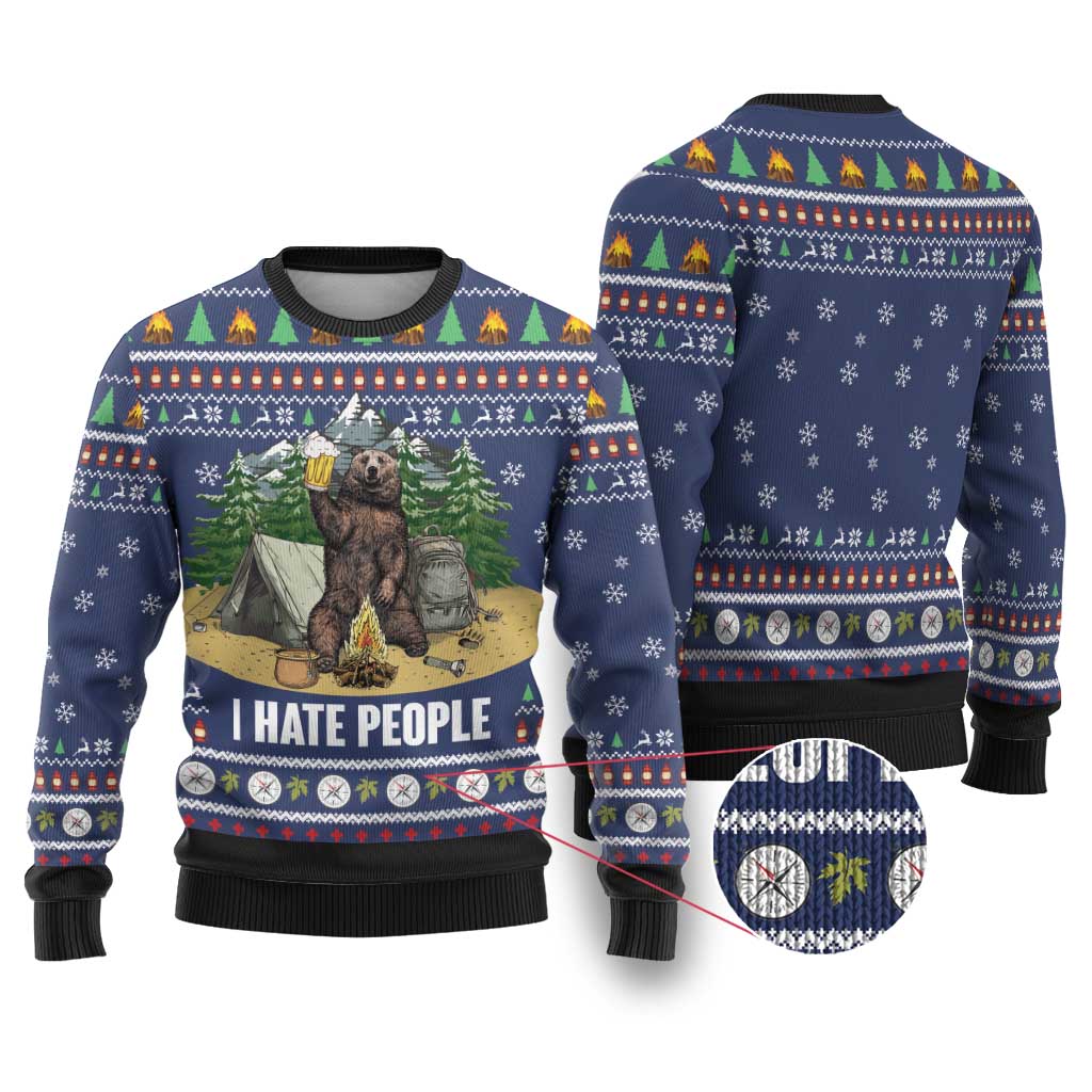 Bear Christmas Ugly Christmas Sweater Camping I Hate People - Wonder Print Shop