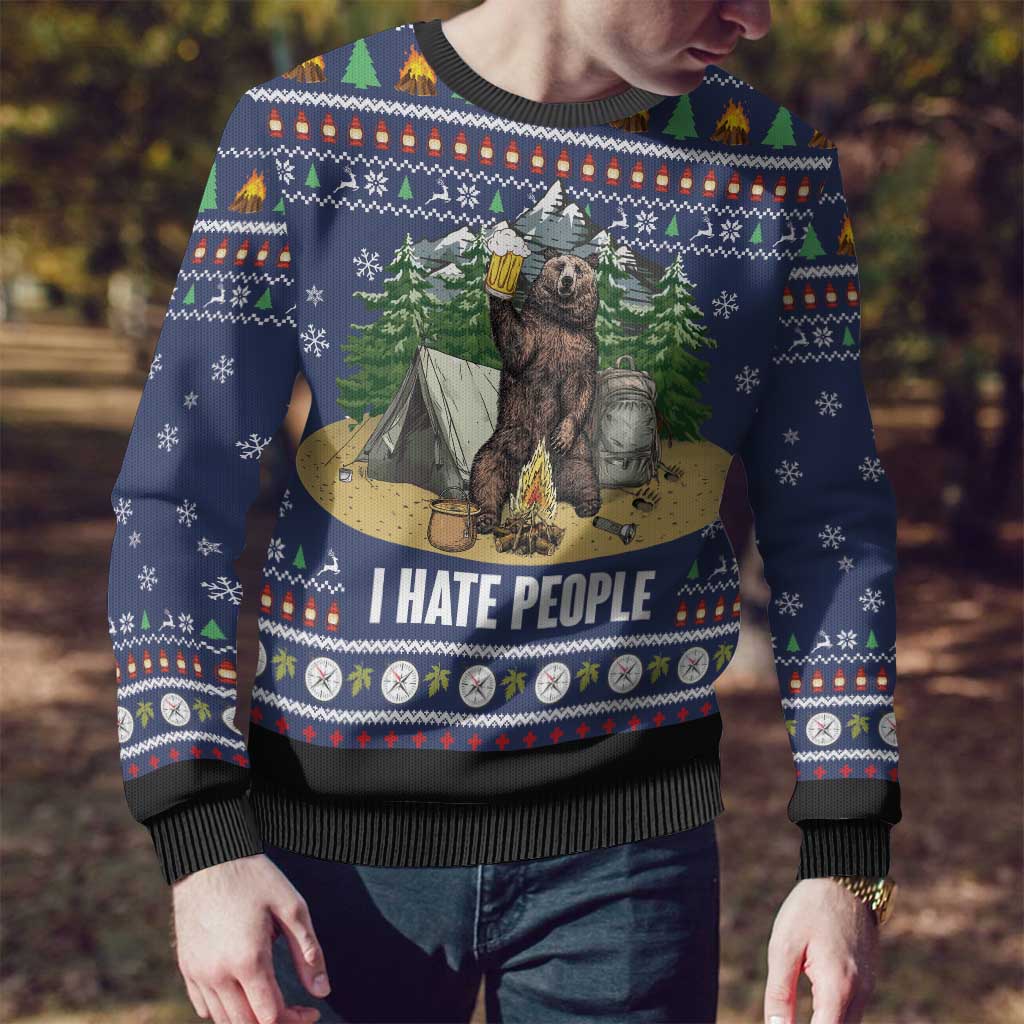 Bear Christmas Ugly Christmas Sweater Camping I Hate People - Wonder Print Shop
