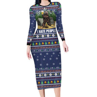 Bear Christmas Long Sleeve Bodycon Dress Camping I Hate People - Wonder Print Shop
