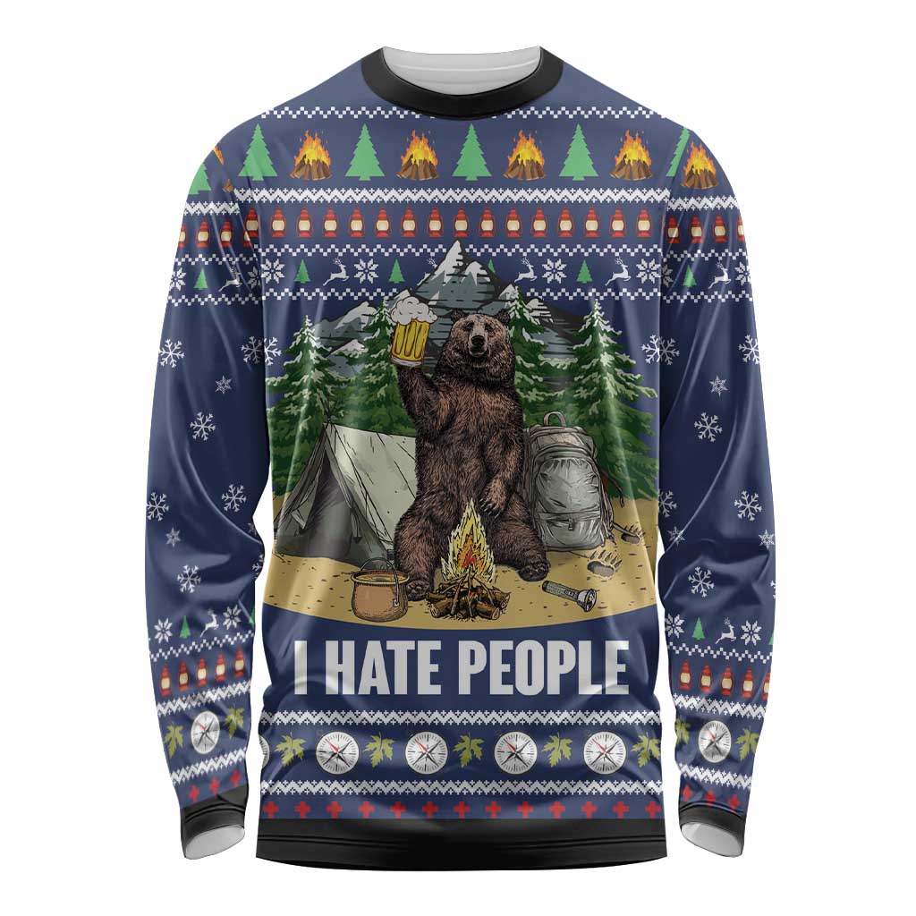 Bear Christmas Long Sleeve Shirt Camping I Hate People - Wonder Print Shop